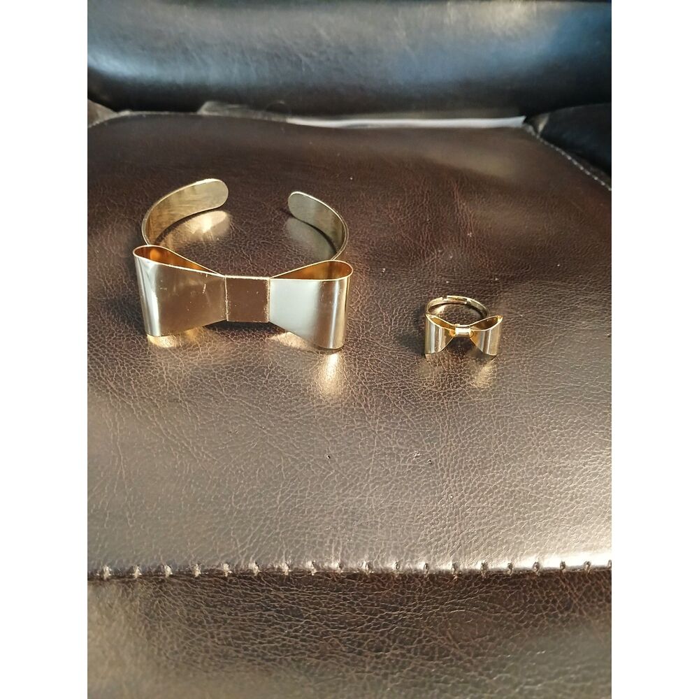 Gold Bow Cuff Bracelet & Ring Set